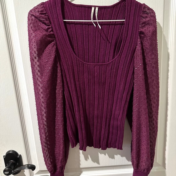 Anthropologie Purple Plum Puff-Sleeve Shimmer Sweater - Picture 7 of 13